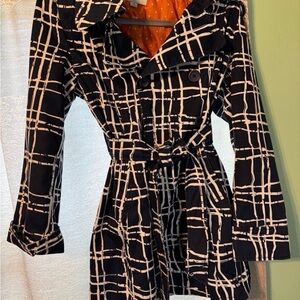 Stylish Navy and White Plaid Trench Coat